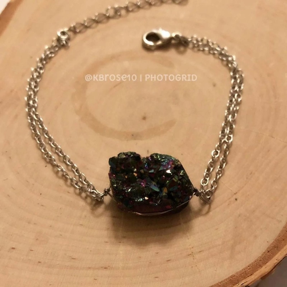 Wire Wrapped Raw Druzy Crystal Mineral Bracelet